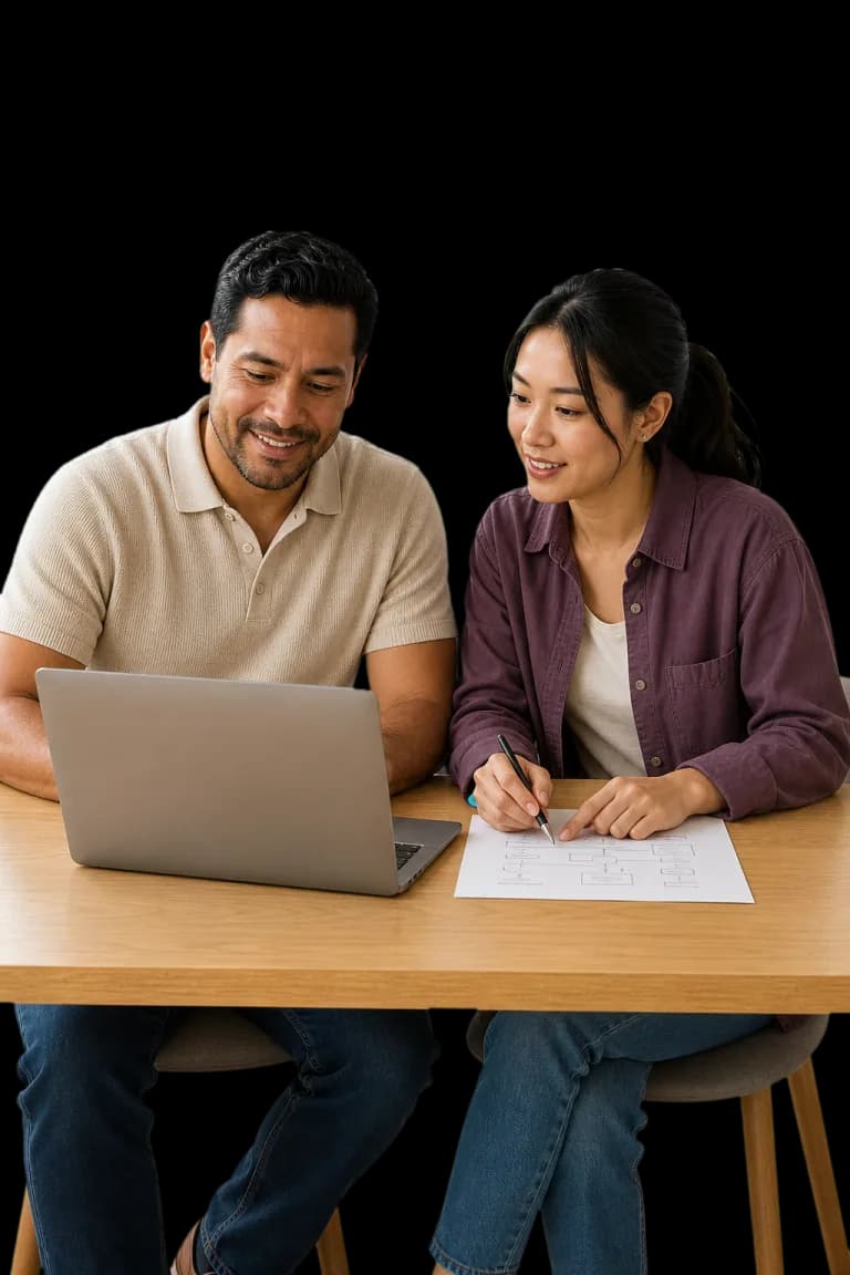 A Sato specialist and business leader collaborating on a connected business system.
